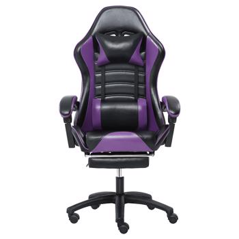 Computer Gaming Chairs with Footrest, Ergonomic Gaming Computer Chair for Adults, PU Leather Office Chair Adjustable Desk Chairs with Wheels, 360°Swivel Big and Tall Gamer Chair, Purple