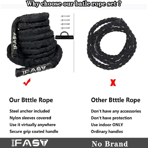 1.5'' 30FT Protective Battle Rope Durable Sleeve Cover 100% Poly Heavy Strength