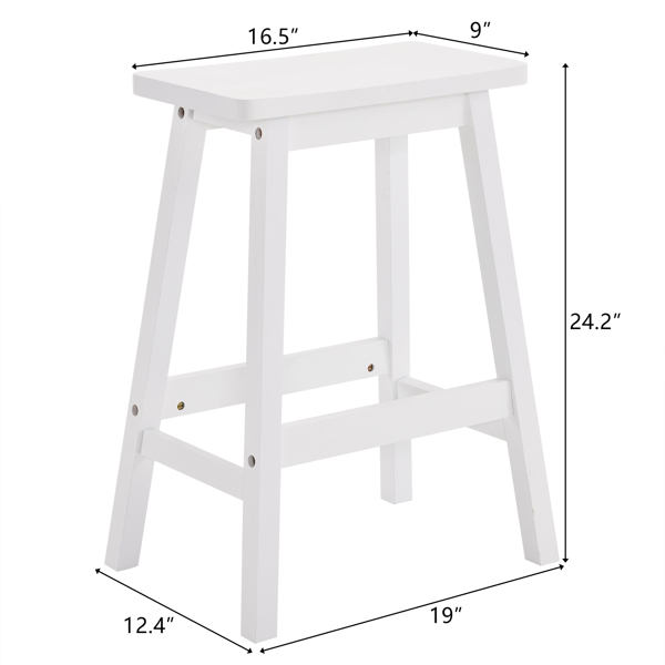 2pcs Pine Wood Saddle Seat Bar Stool White