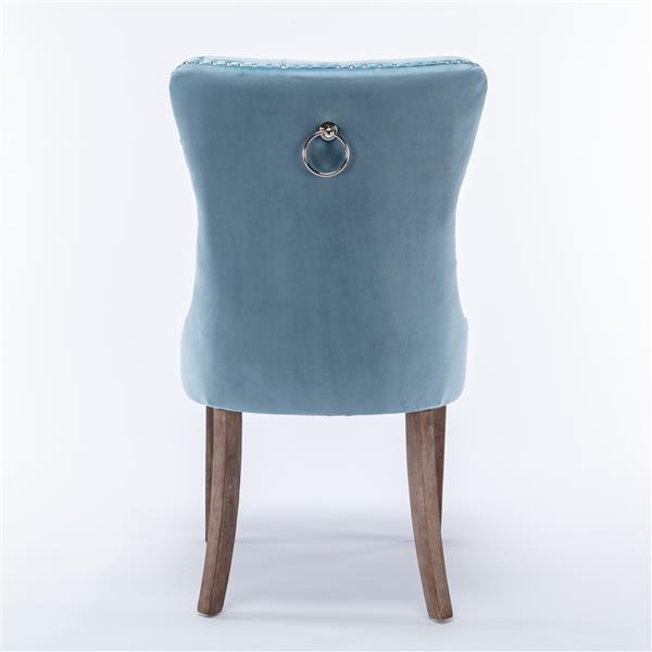 Modern, High-end Tufted Solid Wood Contemporary Velvet Upholstered Dining Chair with Wood Legs Nailhead Trim 2-Pcs Set,Light Blue