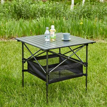 1-piece Folding Outdoor Table with Carrying Bag,Lightweight Aluminum Roll-up Square Table for indoor, Outdoor Camping, Picnics, Beach,Backyard, BBQ, Party, Patio, 27.56X27.56X27.56in, Black