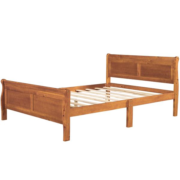 Full Size Wood Platform Bed with Headboard and Wooden Slat Support (Oak)