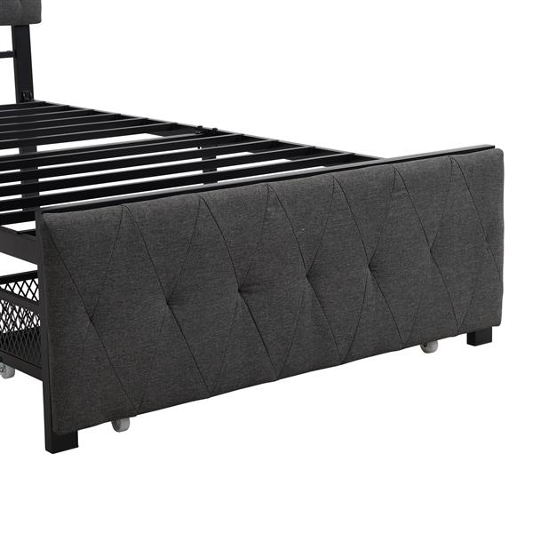 Twin Size Storage Bed Metal Platform Bed with a Big Drawer - Gray