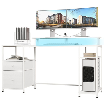 Office Computer Desk  with LED Lights -white