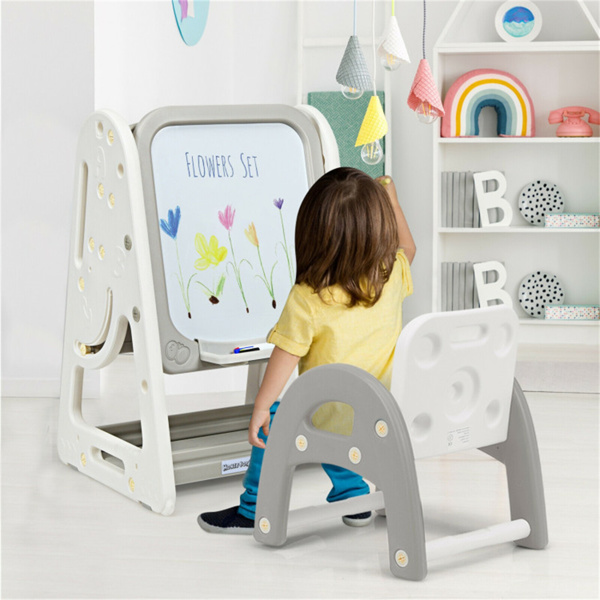 Kids Easel Desk Chair Set Book Rack Adjustable Art Painting Board