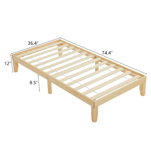 Basic bed frame solid wood color Twin 197.2*96.5*30.5cm wooden bed