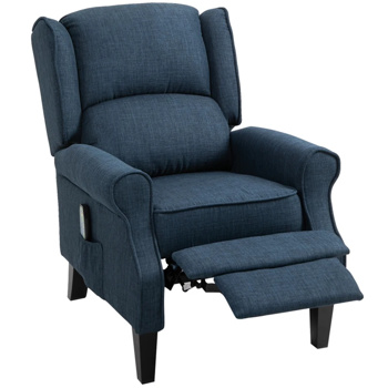  Dark Blue Massage Recliner Chair.   Wingback Single Sofa with Vibration Massage, Heat, Push Back