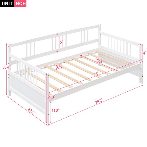 Modern Solid Wood Daybed, Multifunctional, Twin Size, White