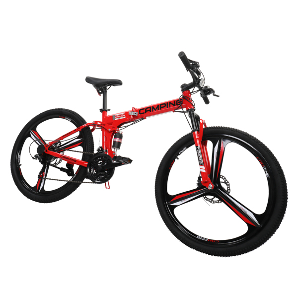 CamPingSurvivals 26in 150kg 21-Speed Shimano Variable Speed High Carbon Steel Land Rover Tri-Knife Wheels Foldable  Mountain Bike Red