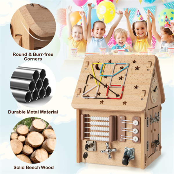 Playhouse Multi-purpose Busy House with Sensory Games and Interior Storage Space Games