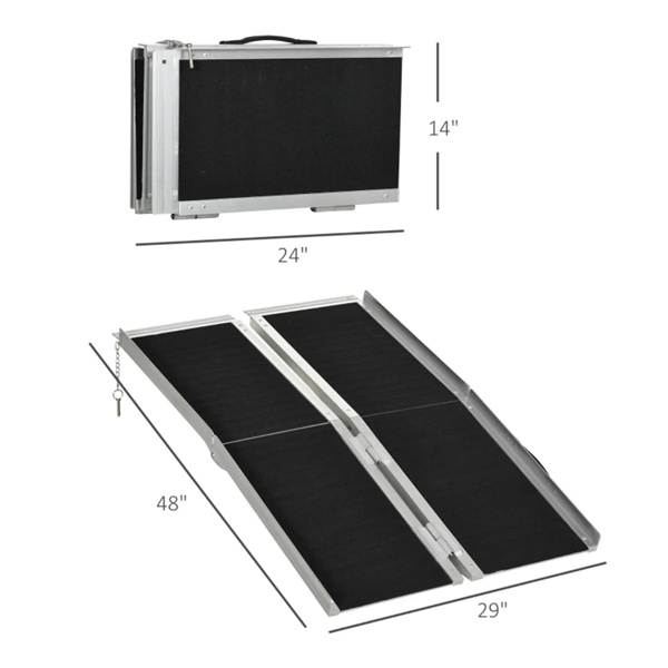 4' Threshold Ramp,Portable Wheelchair Ramp,Carpeted Foldable Handicap Ramp