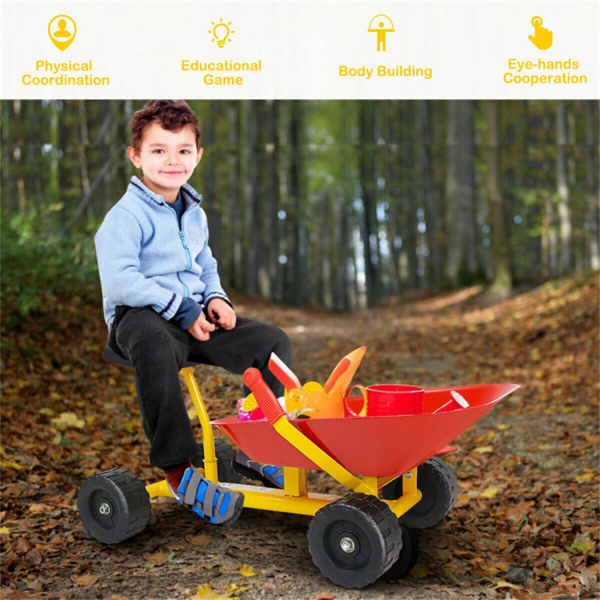 Kids Ride-on Sand Dumper with 4 Wheels，can not only dig sand/dirt in summer but also shovel snow in winter