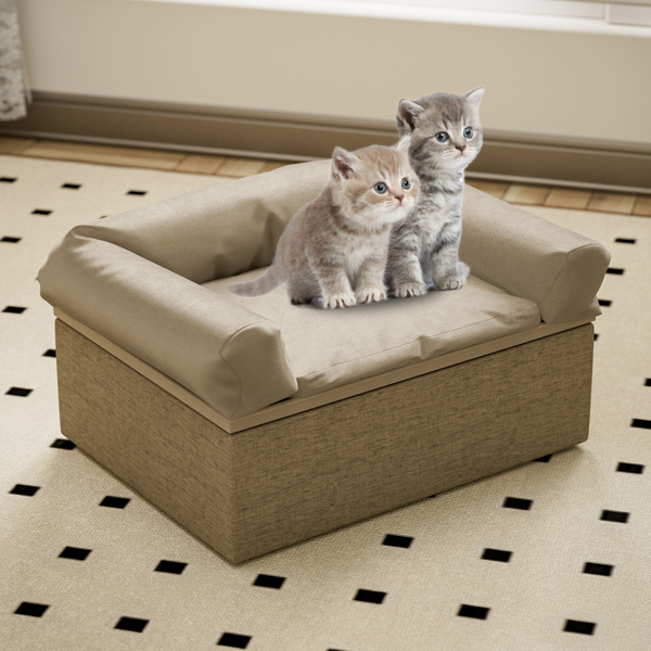 Luxury Dog Sofa Bed Soft Velvet Pet Couch with Storage Box Removable&Washable Fancy Dog Couch for Small Medium Dogs, Cats, Small Animals (Khaki) （禁售Temu！！！）