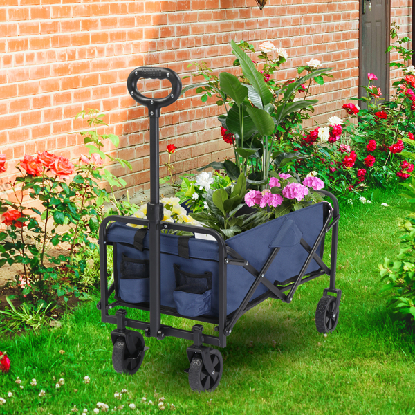 74.5*45.5*84cm 100kg 600d Oxford Cloth Steel Frame Flat Folding Style Blue Cloth Silver Frame Garden Folding Cart