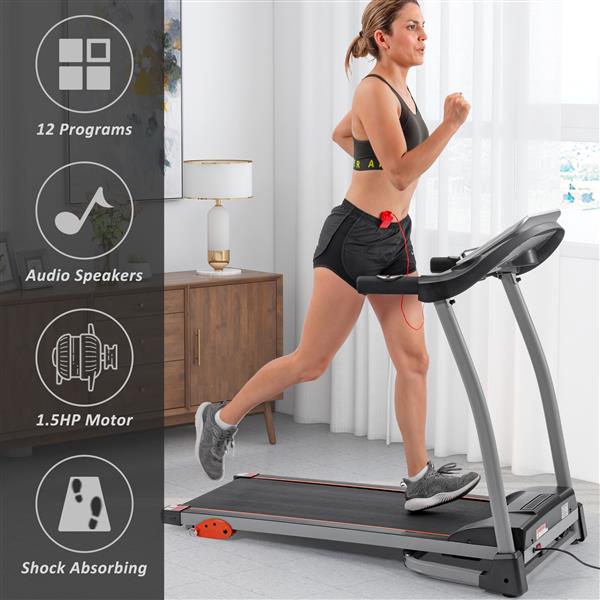 Easy Folding Treadmill for Home Use, 2.5HP Electric Running, Jogging & Walking Machine with Device Holder & Pulse Sensor, 3-Level Incline Adjustable Compact Foldable