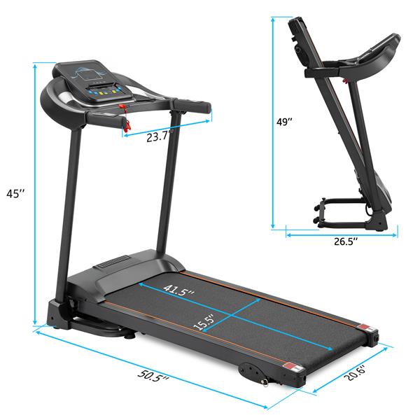 Compact Easy Folding Treadmill Motorized Running Jogging Machine with Audio Speakers and Incline Adjuster