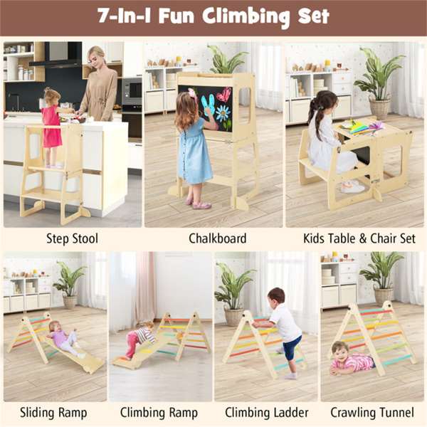 Wooden Children Climbing Toy Connected Table and Chair Set