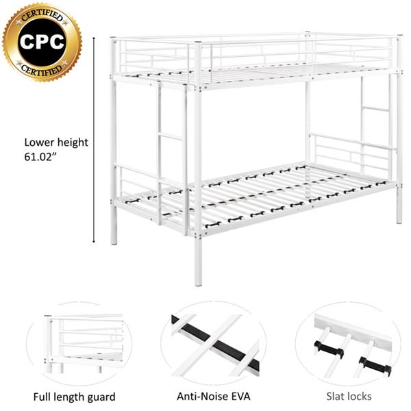 Metal  Bunk Bed/ Heavy-duty Sturdy Metal/ Noise Reduced Design/ Safety Guardrail/ 2 Side Ladders/ CPC Certified/ No Box Spring Needed