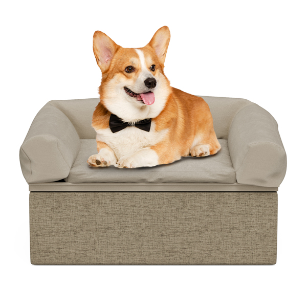 Luxury Dog Sofa Bed Soft Velvet Pet Couch with Storage Box Removable&Washable Fancy Dog Couch for Small Medium Dogs, Cats, Small Animals (Khaki) （禁售Temu！！！）