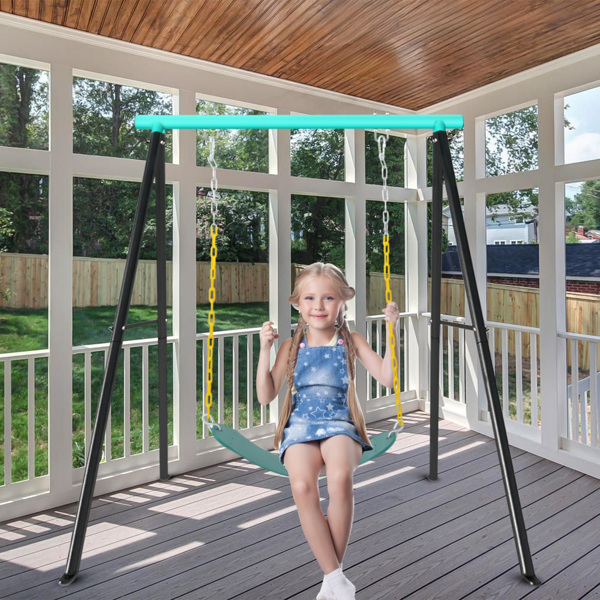 Porch Swing Frame, Heavy Duty A-Frame Swing Set, Swing Stand Frame for Yoga Hammock Saucer Baby Porch Swing, Swing Sets for Backyard Outdoor Indoor, Cyan