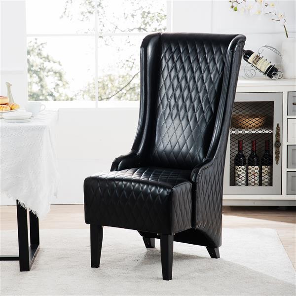 23.03" Wide Faux Leather High-Back  Comfy High Wingback Chair, Living Room Chair with Soft Padded & Wooden Legs, Modern Side Chair for Living Room, Bedroom, Black