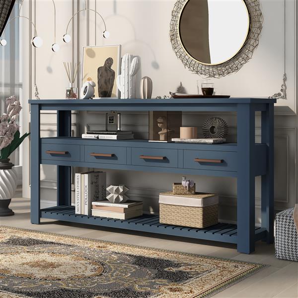 62.2'' Modern Console Table Sofa Table for Living Room with 4 Drawers and 2 Shelves