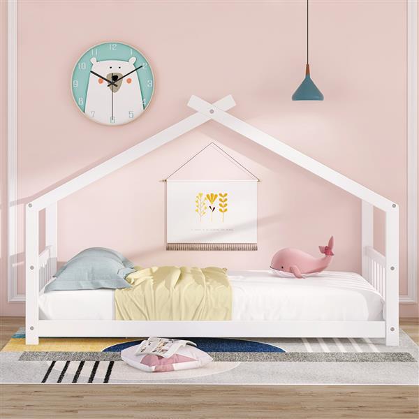 Twin Size House Bed Wood Bed, White