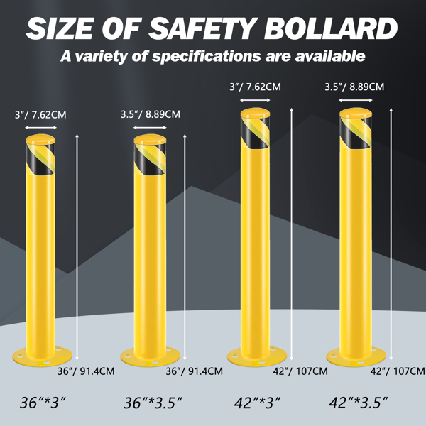 Safety Bollard Post, 36 Inch Height Steel Bollards, 3.5 Inch Diameter Parking Bollard, Yellow Powder Coated Safety Parking Barrier Post, for Traffic Sensitive Areas, 3PCS 