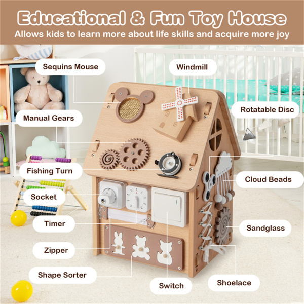 Playhouse Multi-purpose Busy House with Sensory Games and Interior Storage Space Games