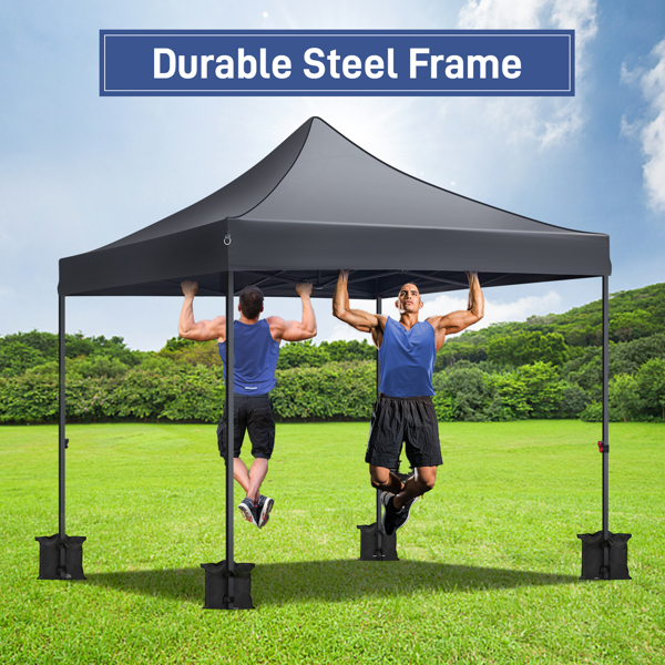 10x10ft Instant Portable Pop Up Canopy Tent  PVC Coated Shelter with Wheeled Carry Case, 4 Sand Bags - Black Top