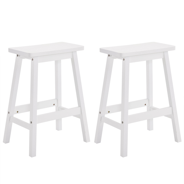 2pcs Pine Wood Saddle Seat Bar Stool White