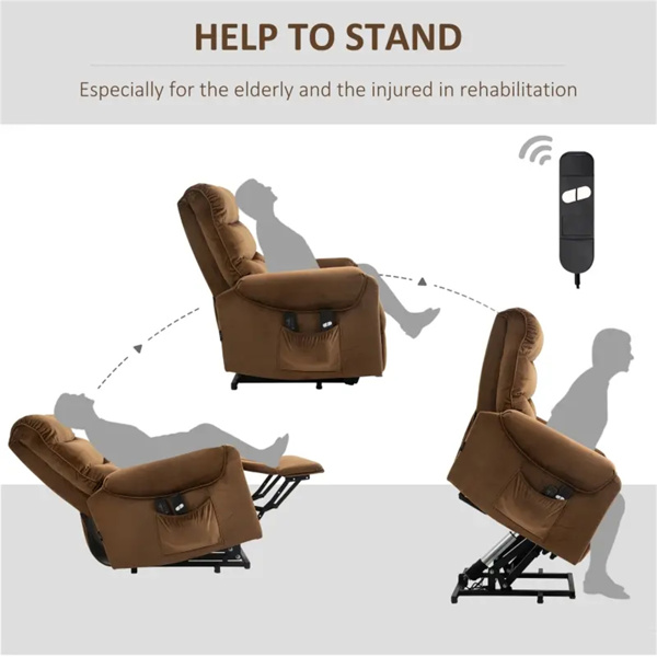 Brown Velvet Recliner Chair,Power Lift Chair with Vibration Massage, Remote Control