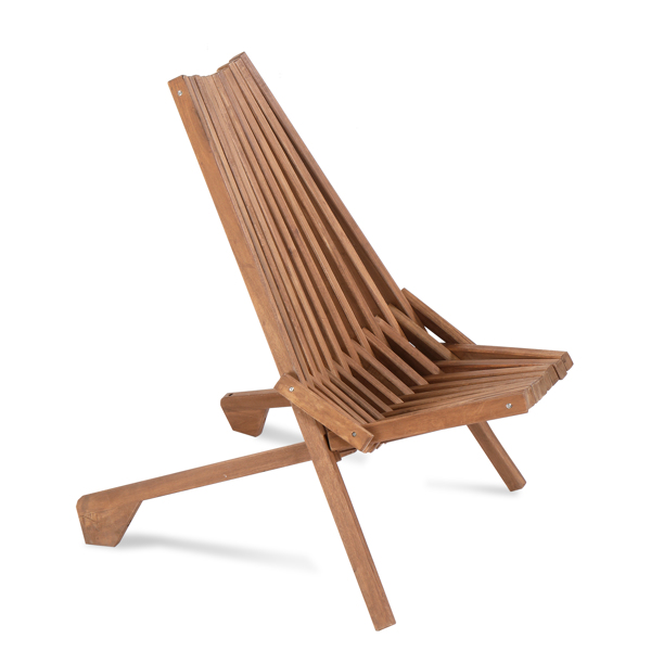 Wood Folding Chair for Outdoor, Low Profile Acacia Wood Lounge Chair for Balcony Porch Backyard Patio Lawn Garden
