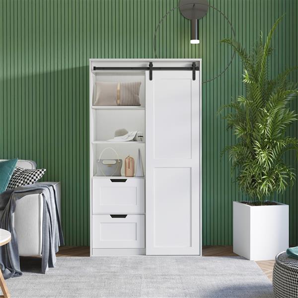 71-inch closets,large closets laundry cabinets,Plastic suction process,farm slide barndoors,save open space,brand hardware,silent slide,can be used for the bedroom,cloakroom,livingRoom,color:white