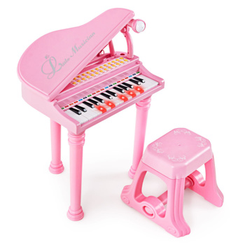 Pink Kids Piano 31 Keys Kids Piano Keyboard with Stool and Piano Lid