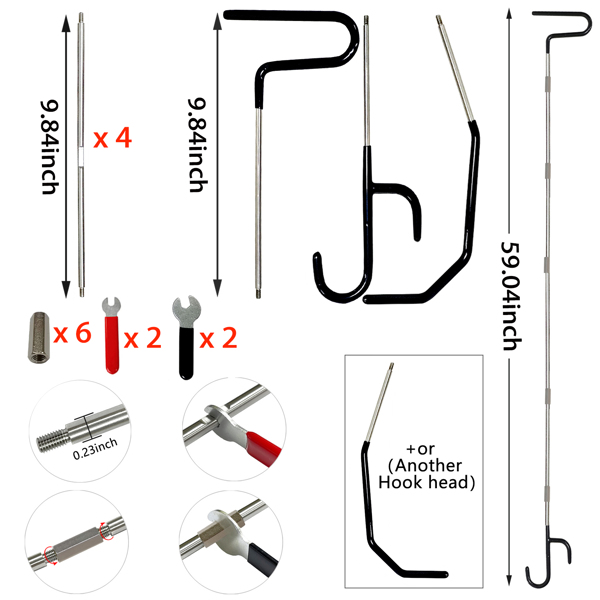 20 piece stainless steel Automatic Emergency Hook and traction tool kit - versatile long distance garage kit