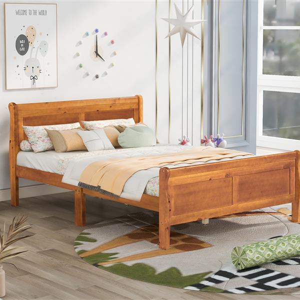 Full Size Wood Platform Bed with Headboard and Wooden Slat Support (Oak)