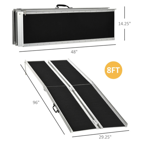 8' Threshold Ramp,Portable Wheelchair Ramp,Carpeted Foldable Handicap Ramp,