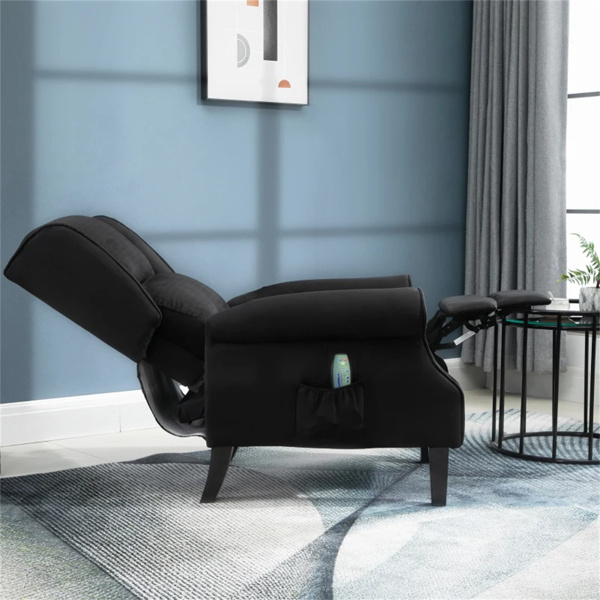 Black Massage Recliner Chair.  Wingback Single Sofa with Vibration Massage, Heat, Push Back