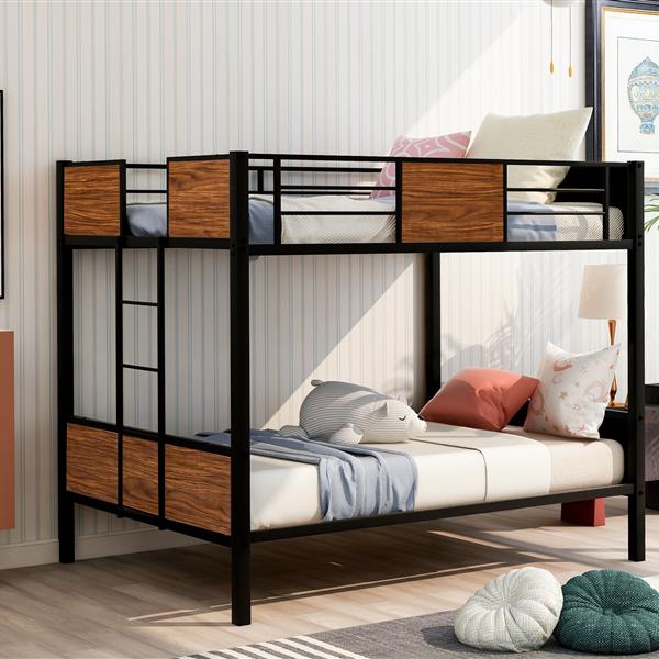 Full-over-full bunk bed modern style steel frame bunk bed with safety rail, built-in ladder for bedroom, dorm, boys, girls, adults(OLD SKU: MF190840AAD