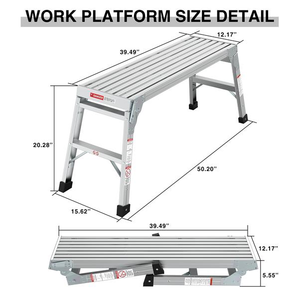 Work Platform Aluminum Step Ladder Drywall Safe ANSI Approved of Capacity 225 LBS Medium Duty Portable Bench Folding Ladders Stool w/Non-Slip Matb