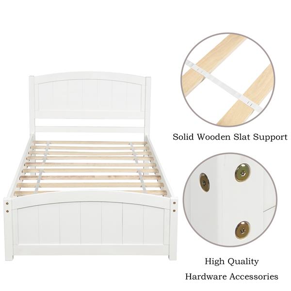 Wood Platform Bed with Headboard,Footboard and Wood Slat Support, White