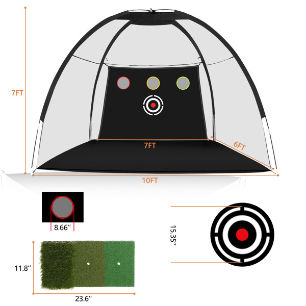 11mm fiberglass rod, 10 * 7ft black golf net, 3 targets, including grass ball pads