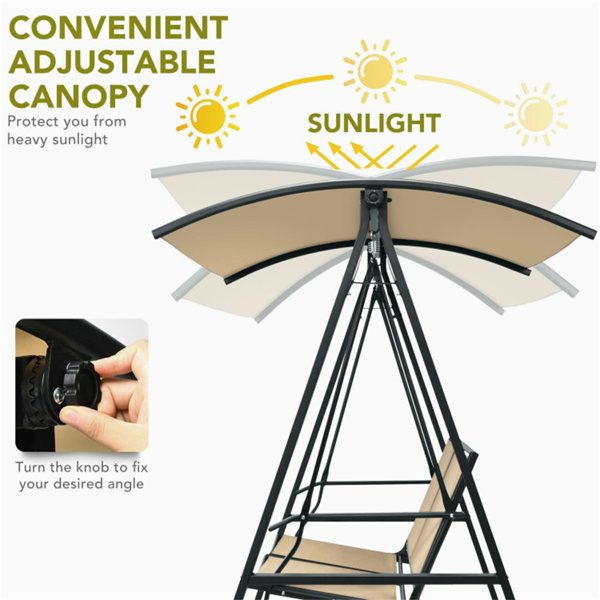 2 Seater Porch Swing with Canopy, Khaki Patio Swing 