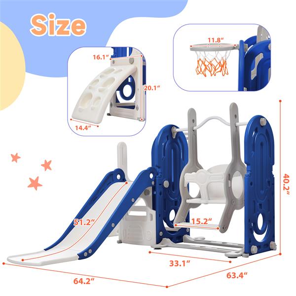 Toddler Slide and Swing Set 5 in 1, Kids Playground Climber Slide Playset with Basketball Hoop  Combination for Babies Indoor & Outdoor