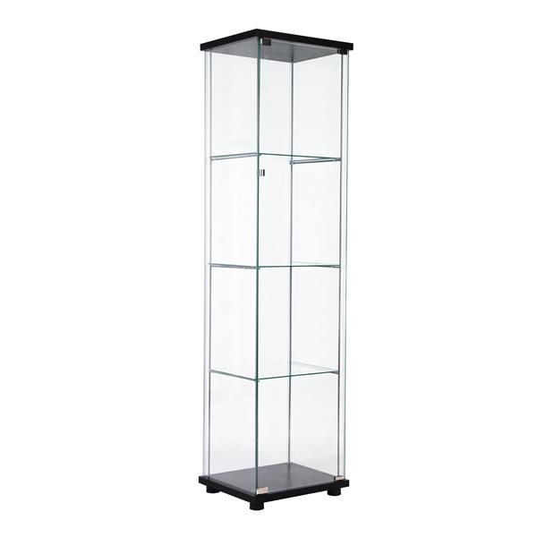 One Door Glass Cabinet Glass Display Cabinet with 4 Shelves, Black