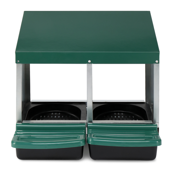 2 Compartment Roll Out Chicken Nesting Box with Plastic Basket, Egg Nest Box Chicken Laying Box Hens Chicken Coop Box, Green