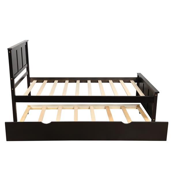 Platform Bed with Twin Size Trundle, Twin Size Frame, Espresso