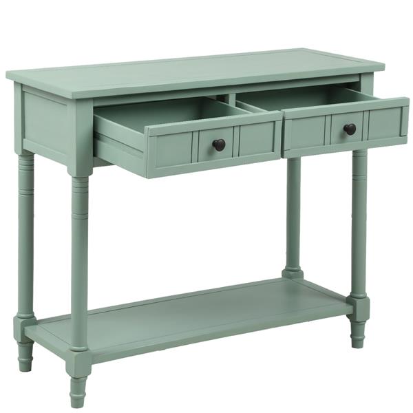 Series Console Table Traditional Design with Two Drawers and Bottom Shelf Acacia Mangium (Retro blue)