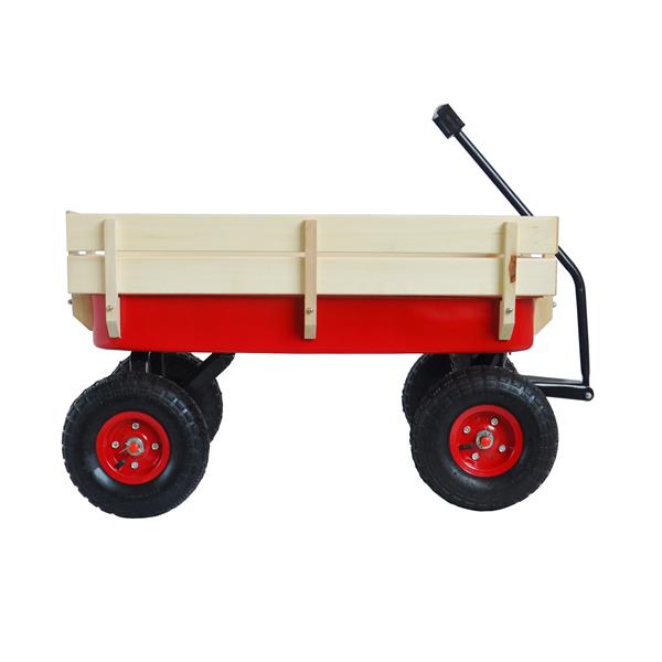 outdoor sport wagon tools cart wooden side panels air tires Wagon (red)